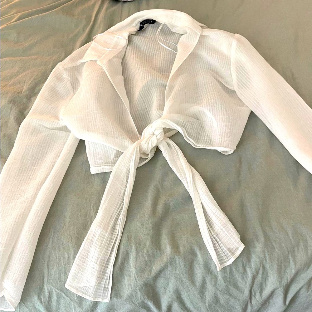 ZARA white linen-like top.